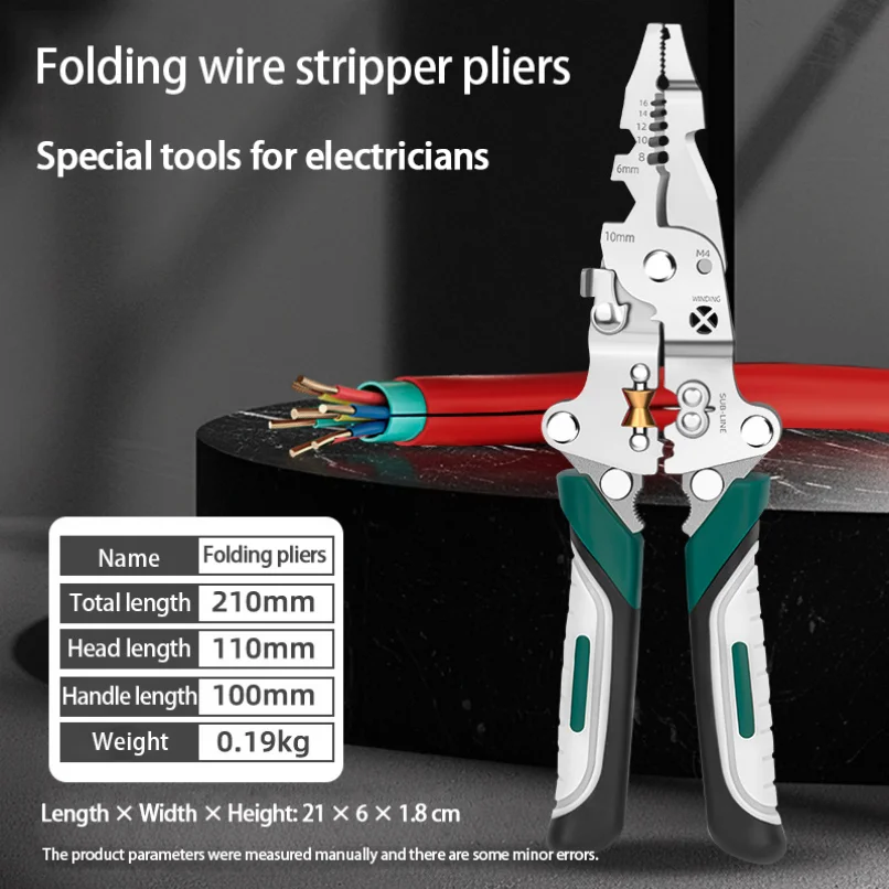 Multi Functional Wire Stripper Foldable Electrician Specific Wire Cutting Pliers Crimper Cable Cutter Adjustable Wire Stripper