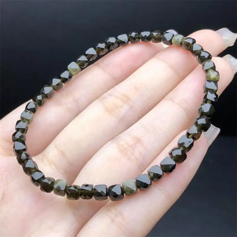 4MM Natural Golden Obsidian Cube Bracelet Wholesale Design Stretch Polychrome Handmade Beads Healing Women Jewelry Gift 1pcs