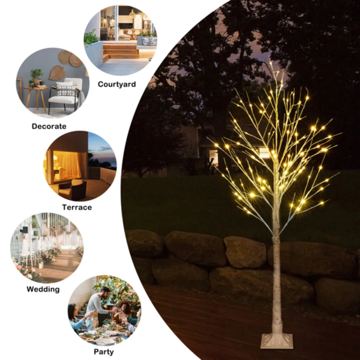 Luz de abedul blanco 96LED luces festivas para fiesta de Navidad decoración de boda 48LED luz de abedul blanca luz al aire libre