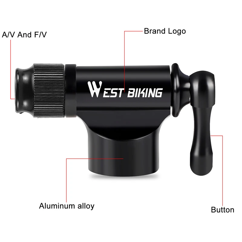 WEST BIKING Mini Bicycle CO2 Pump Portable Tire Inflator For Schrader Presta Adapter MTB Road Bike Aluminum Alloy Automatic Pump