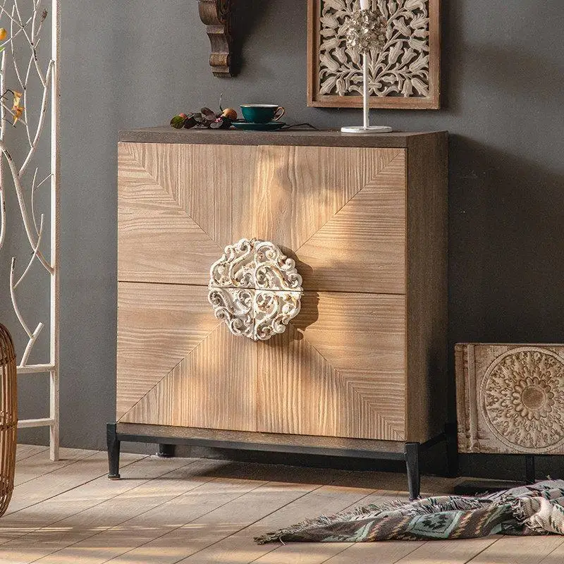 American solid wood chest, retro decorative wall side cabinet, living room against the wall, hidden compartment