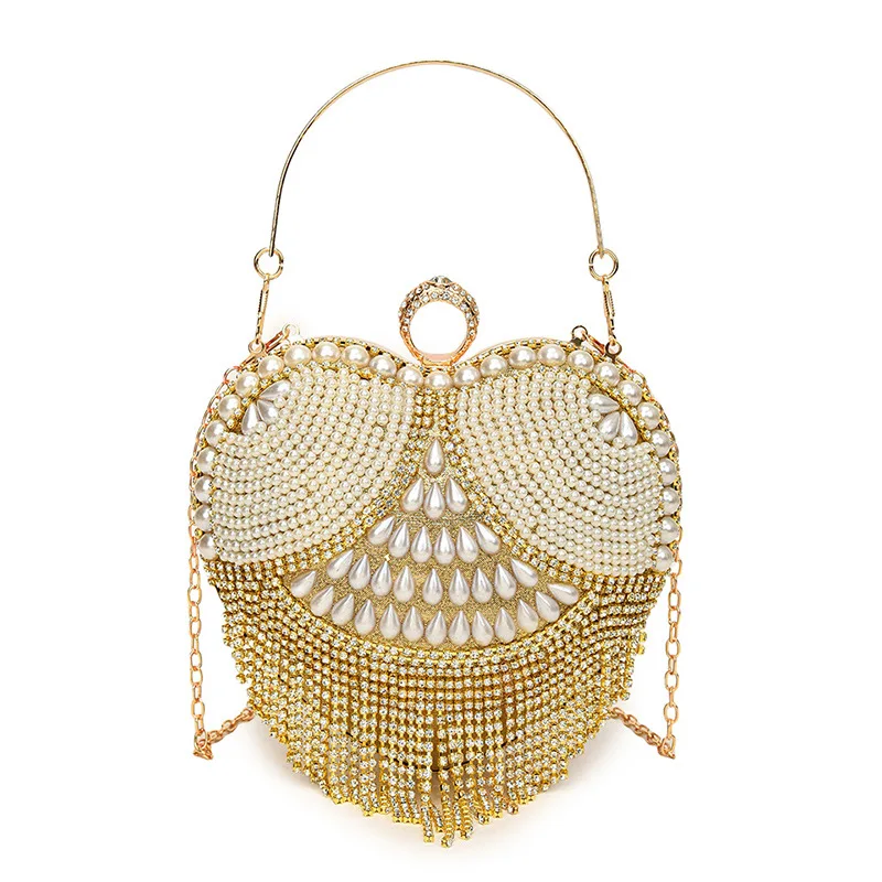 

2025 Luxury Diamond Inlay Heart Shape Crystal Clutch Purse Stones Evening Wedding Party Shoulder Bag Silver Gold Evening Mini Ha