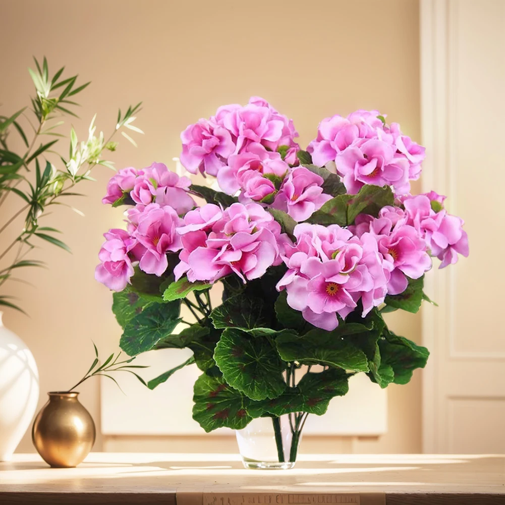 2/4 Stück 12,6 Zoll Künstliche Pflanze Seiden-Begonien-Blume Geranien UV-Beständig Vliesstoff Kunstblumen für Garten Bonsai Blumendekoration – Detail 13