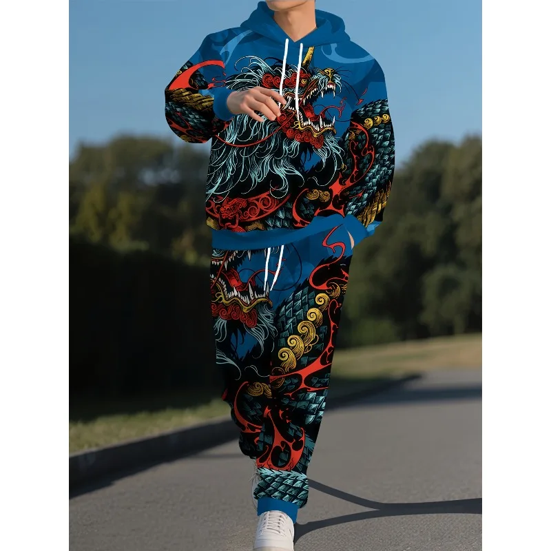 2025 красочный крутой кран для всего тела, цифровой 3D принт, мужской комплект, толстовка с длинными рукавами, толстовка с капюшоном, длинные брюки, комплект из 2 предметов