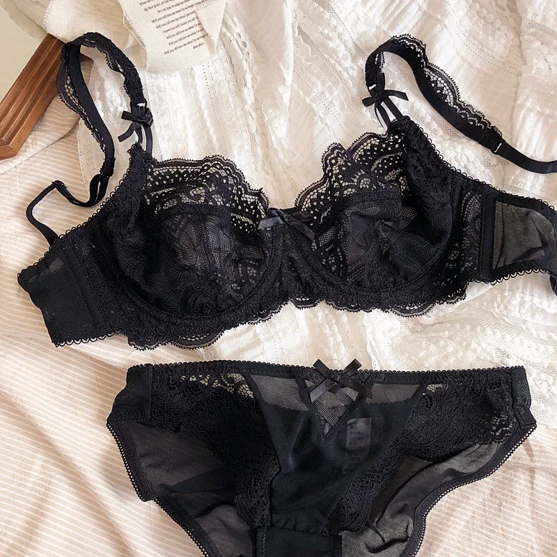 حمالة صدر دانتيل رفيعة للغاية للنساء مثيرة لدعم الجزء العلوي ومضادة للترهل، مجموعة ملابس داخلية شفافة