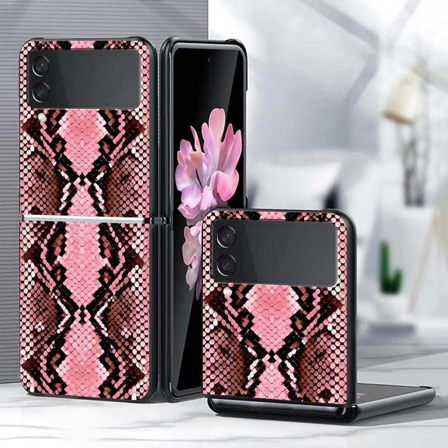 Pink Snakeskin Pattern Case for Samsung Galaxy Z Flip 8 Flip3 Flip5 Flip4 Z Flip 7 6 5 4 3 Flip6 Flip7 FE Phone Shell Funda