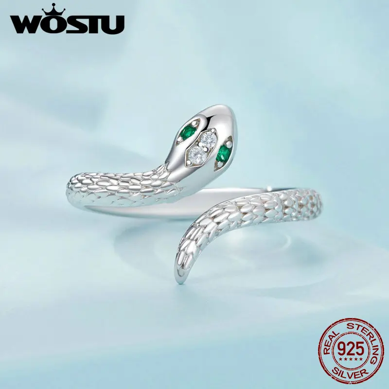 WOSTU 925 Sterling Silver Viper Opening Ring  Snake Finger Ring For Women Party Daily Gift Adjustable Fine Jewellery FIR980-E