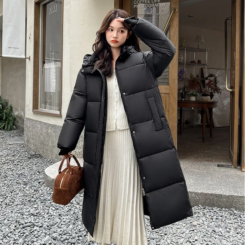 Damska kurtka puchowa Parker z kapturem, ocieplana bawełną, nowy styl zimowy 2025, pogrubiona, luźna, modna kurtka damska z watowaniem bawełnianym 697