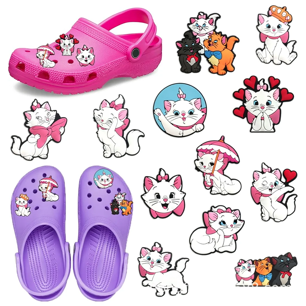 12Pcs Set Cartoon Cute Marie Cat Rubber PVC Shoe Charms For Slides Sandals DIY Custom Accessories Shoe Clog Decor