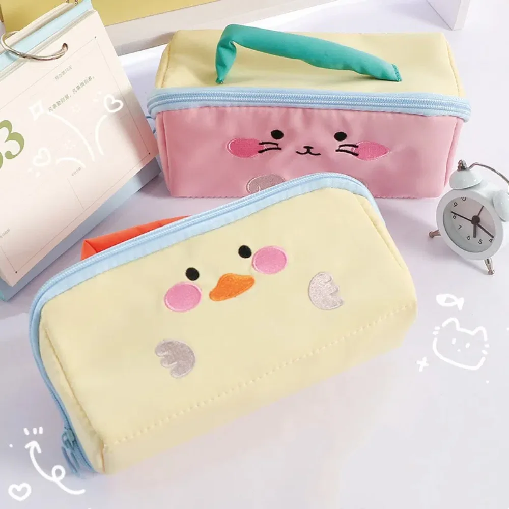 

Large Capacity Cartoon Pencil Case Duck Rabbit Dinosaur Cosmetics Storage Stationery Storage Bag Zipper Handheld Makeup Bag