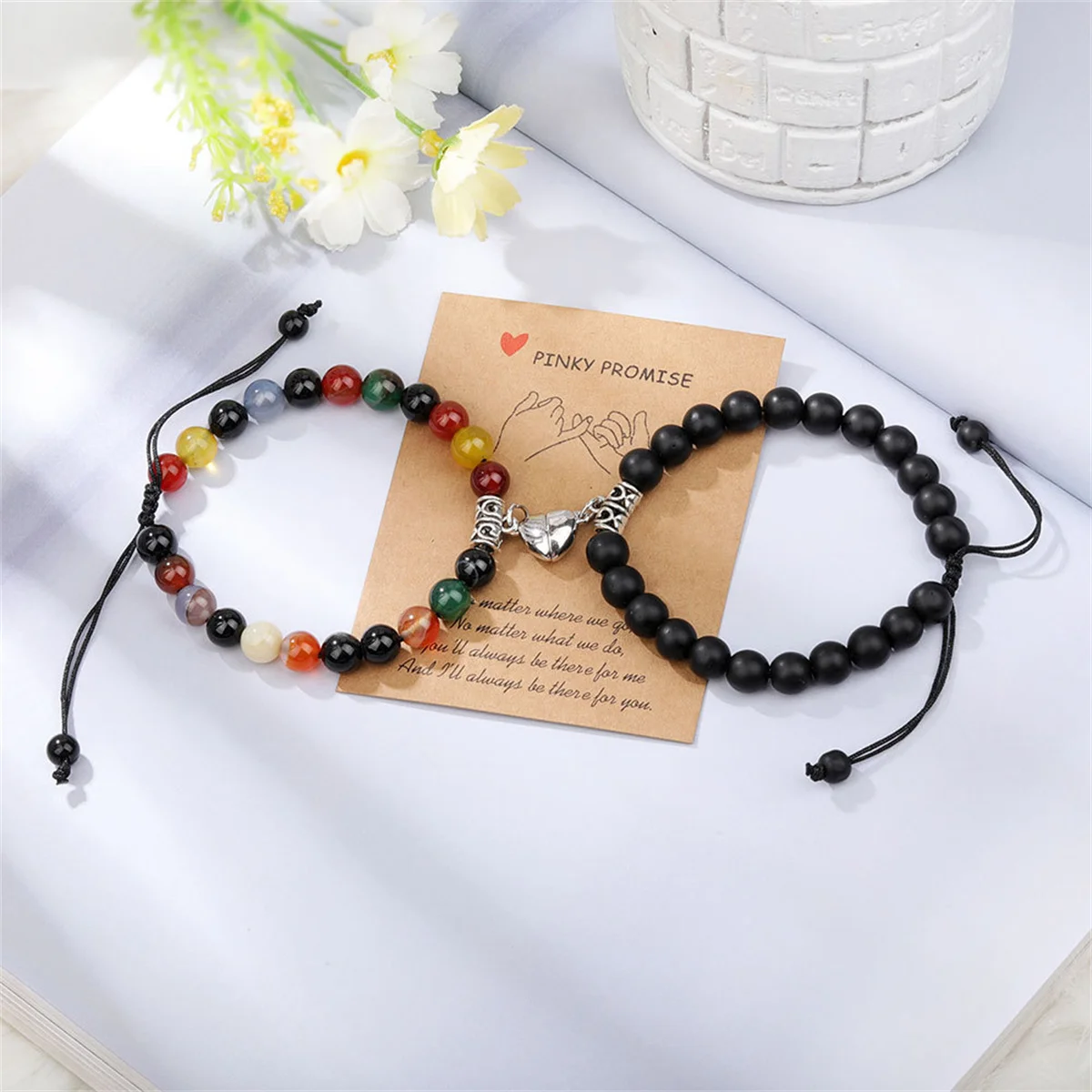 2Pcs/Set Love Heart Magnet Natural Stone Couple Bracelets For Women Men Handmade Braided String Yoga Bracelet Valentine Jewelry