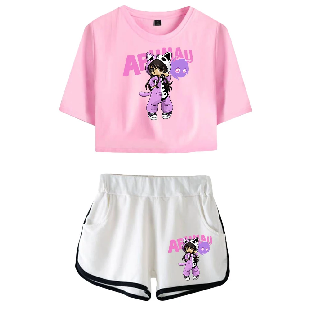 

Aphmau Merch Tracksuit Female Two Piece Set Summer Short Sleeve Crop Top+Shorts 90s Youtuber Youthful Girls Women Suit