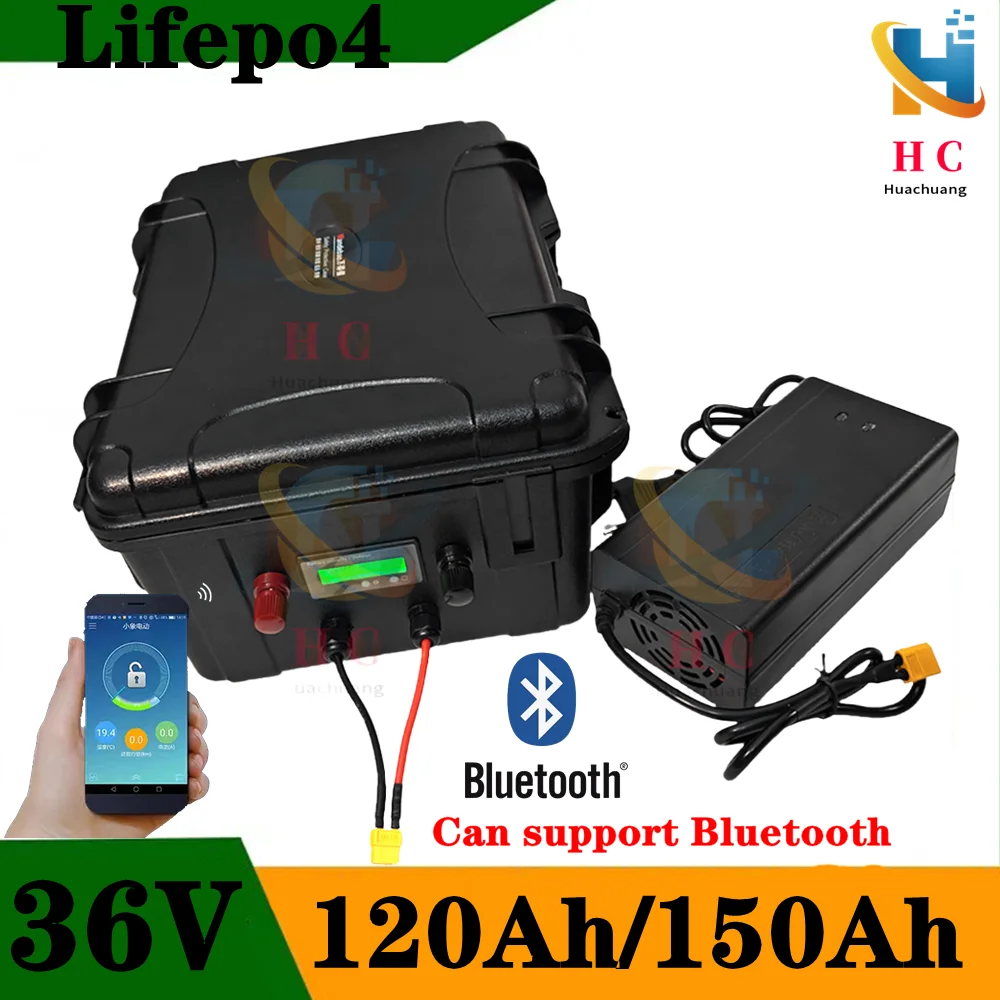 whatproof 36V 150AH lifepo4 36v 120Ah lifepo4 lithium chargeable battery for 3000w go cart bike scooter boat +10A Charger