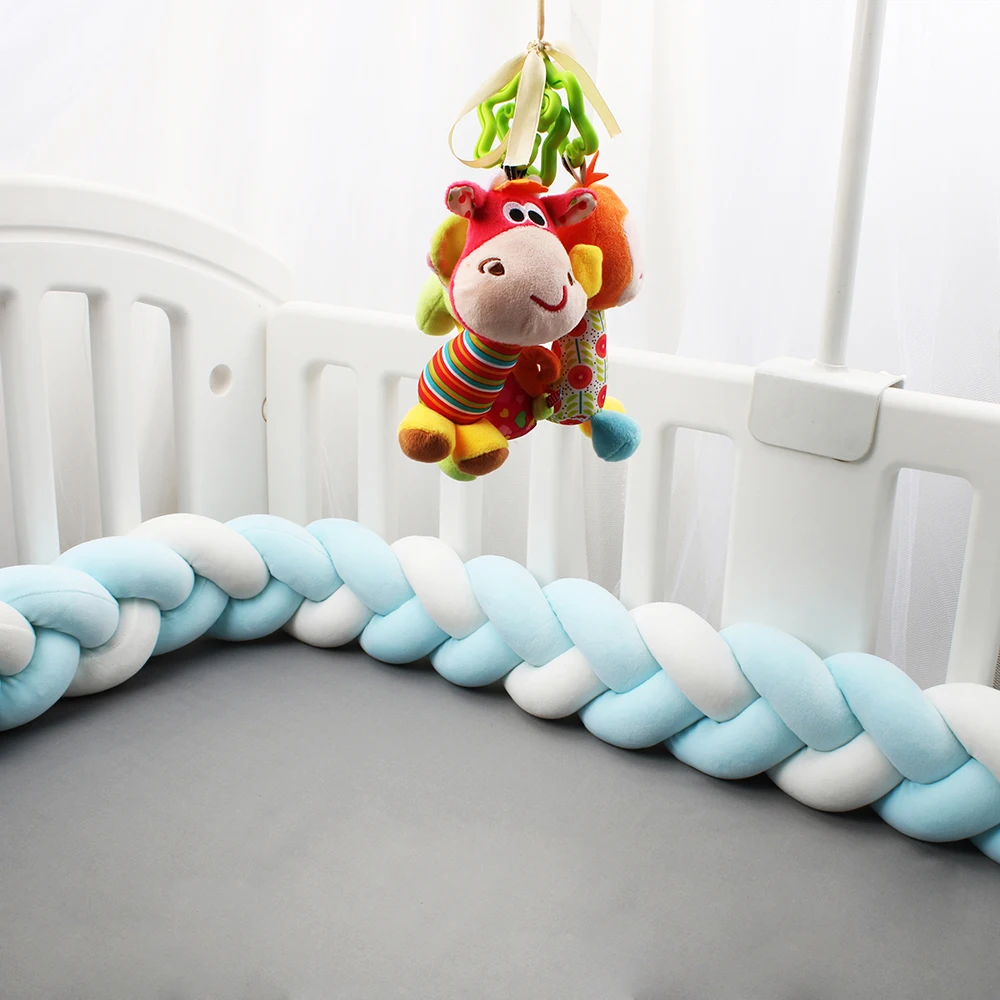 Parachoques trenzado para cuna de bebé, decoración para habitación infantil, azul, azul y blanco