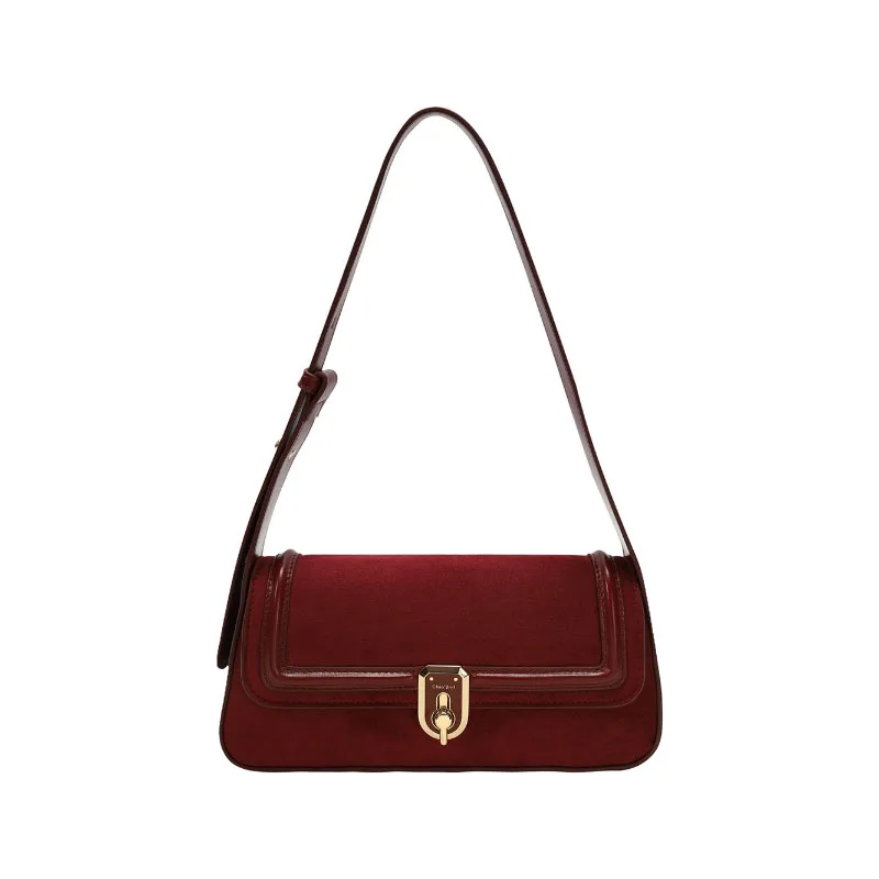 Velvet Vintage Wine Red Underarm Bag Design Sense High-End Fashion Women 2023 New Wedding Bag Texture Simple Square Shoulder Bag