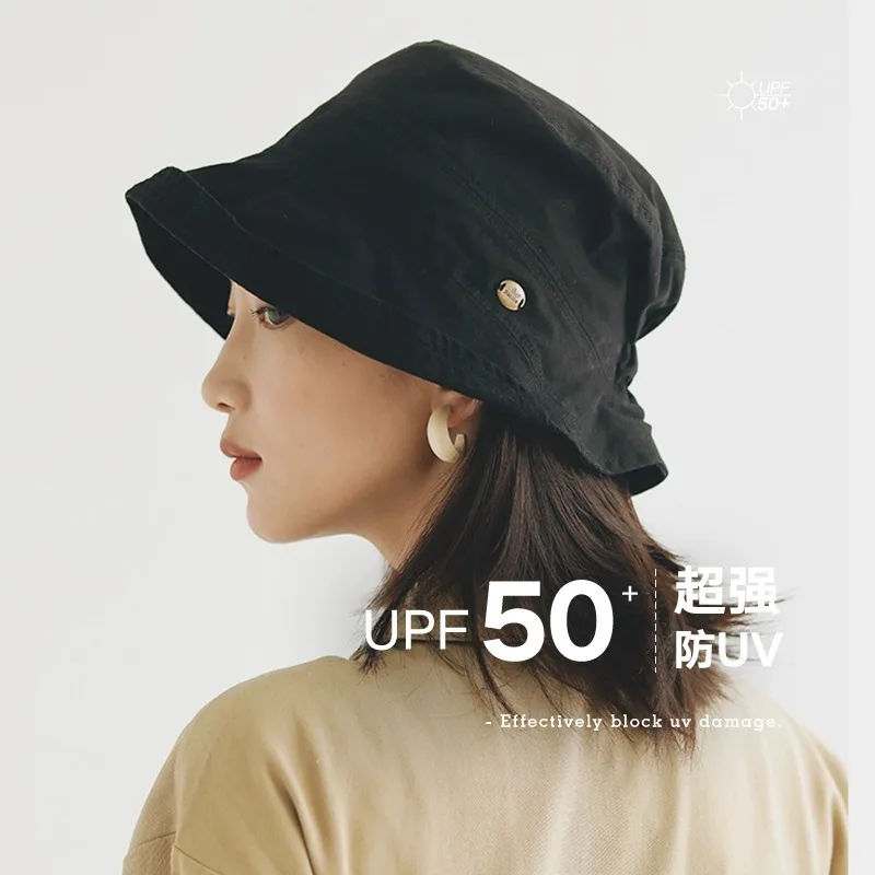 Japanese Style High-quality Uv Thin Bucket Hat Women's Summer Big Head Circumference Foldable Versatile Sun Hat Spring Autumn