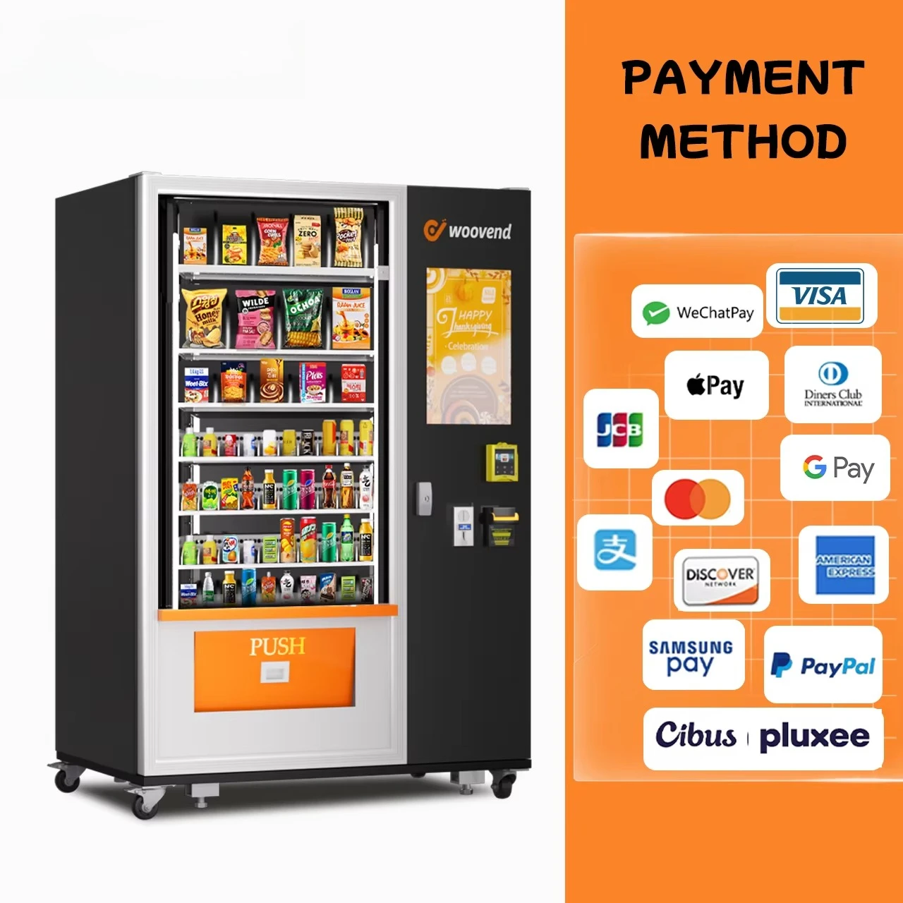 Máquina de Venda Automática Comercial por Atacado para Bebidas com Pagamentos por Cartão de Crédito/Dinheiro, Serviço OEM/ODM, Máquina de Venda Automática de Lanches para Cinemas e Shoppings