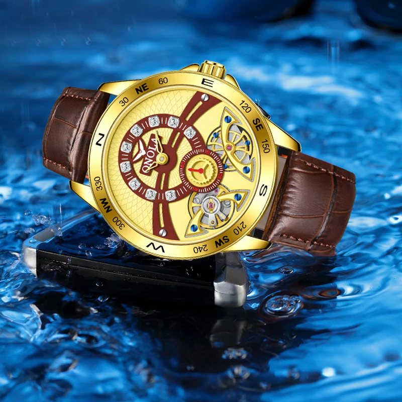تصميم جديد فاخر للرجال توربيون ساعة ميكانيكية عالية الجودة جلدية ساعة أوتوماتيكية مقاوم للماء ساعة ذهبية رجال الأعمال على مدار الساعة #3