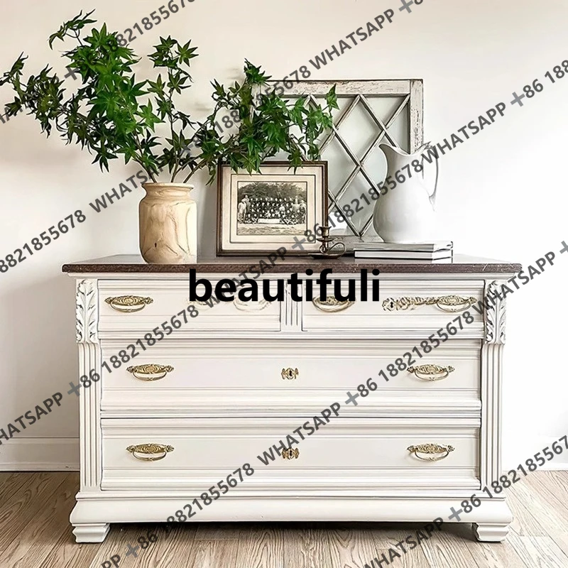 

French retro solid wood carving flower American retro wall storage decorative cabinet