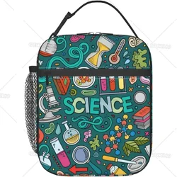 Science Theme Reusable Lunch Bag for Women Men Kids, Thermal Insulated Lunch Box with Pocket for Work School Office Trip