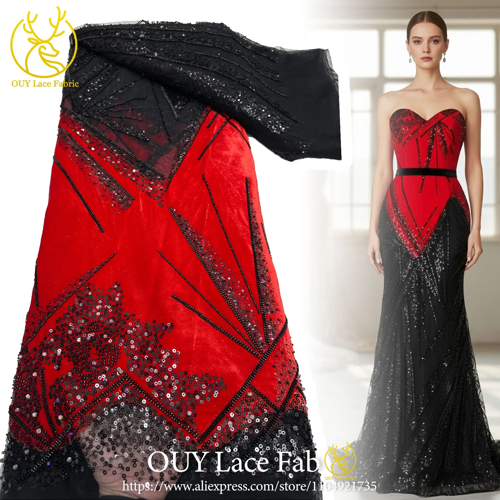 

Latest Nigerian Velvet Beaded Lace Fabric, 2026 High-Quality African Lace, French Sequined Tulle Lace Fabric, Dress Sewing.