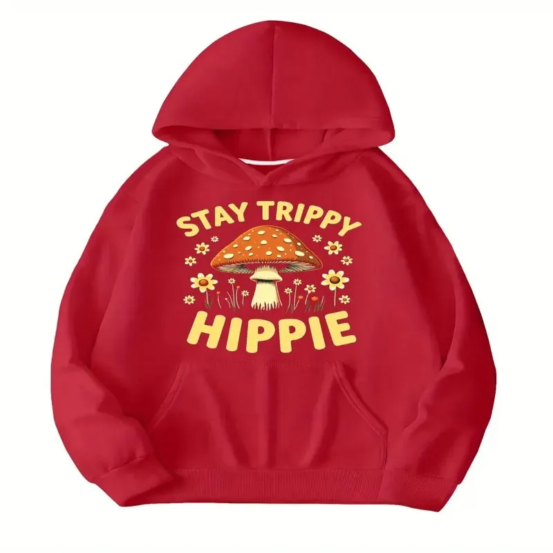 Winter Fall Female Oversize Clothes Women Plus Size Sweatshirt Stay Trippy Little Hippie Art Design Breathable Fabric Elegant