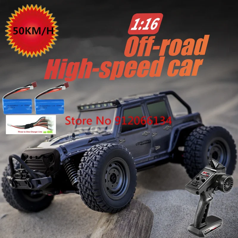 

1/16 2.4G 4WD 50KM/H High Speed RC Car 5 Wire Steering Gear Spring Shock Led Healight off load Climbing RC Racing Car Truck Toy