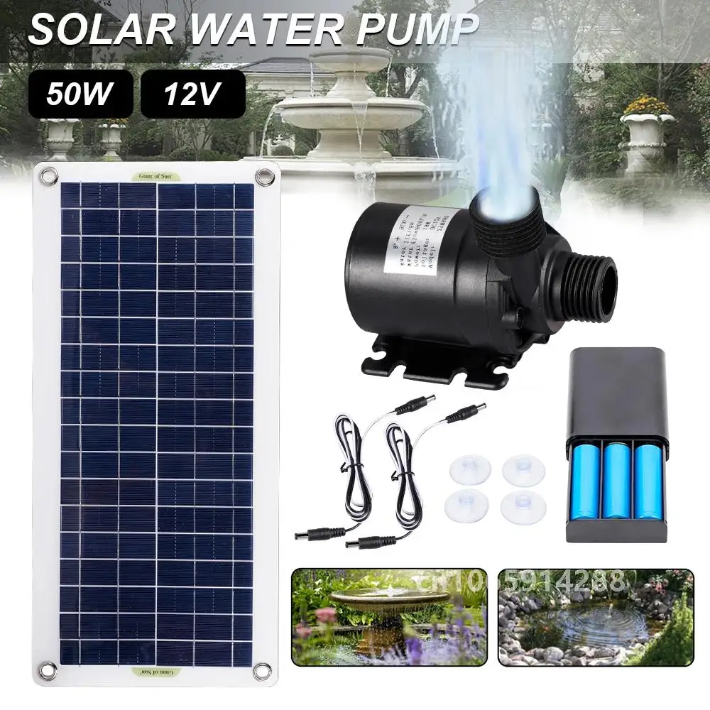 50W Solar Water Pump Brushless Solar Panel Fish Water Pool Kit 12V Garden Decoration Pool Powered Fountain Pond pum Aquarium