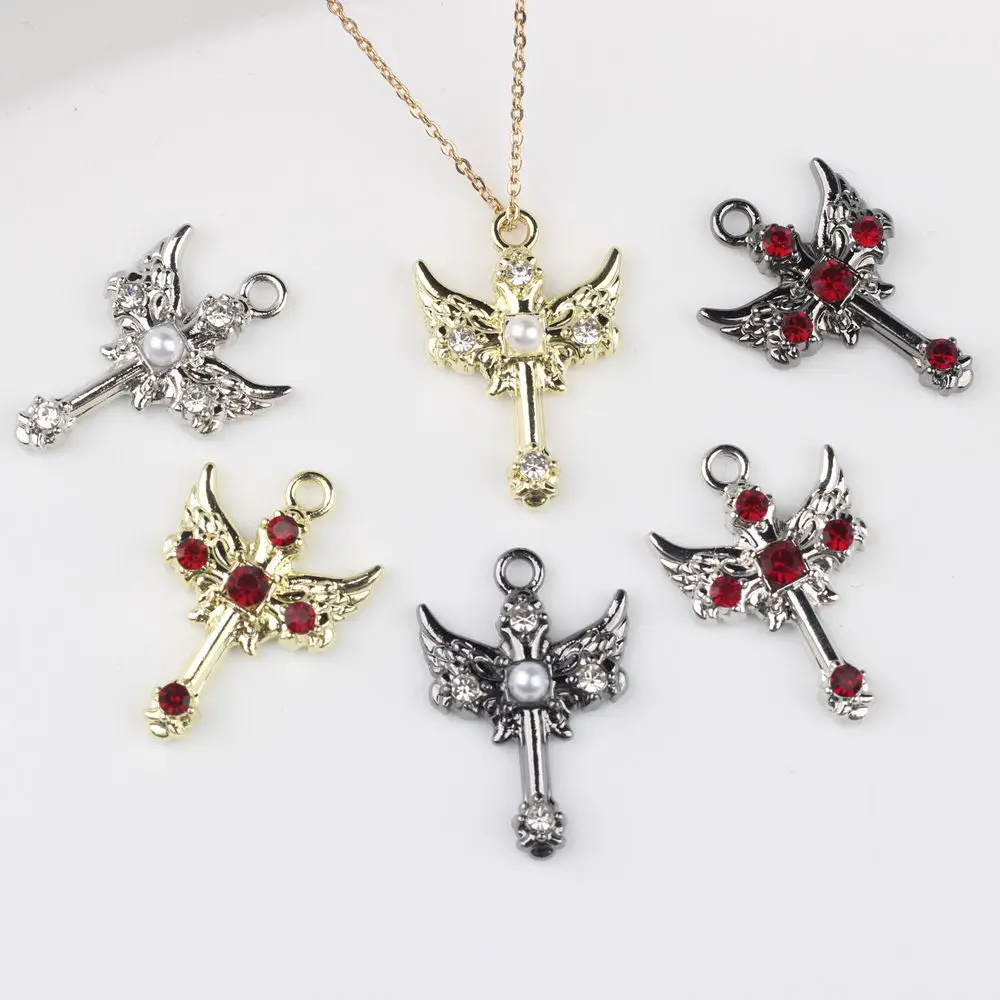 

10Pcs/lot Simple Wing Cross Pendant Alloy Zircon Charm DIY Jewelry Making for Necklace Bracelet