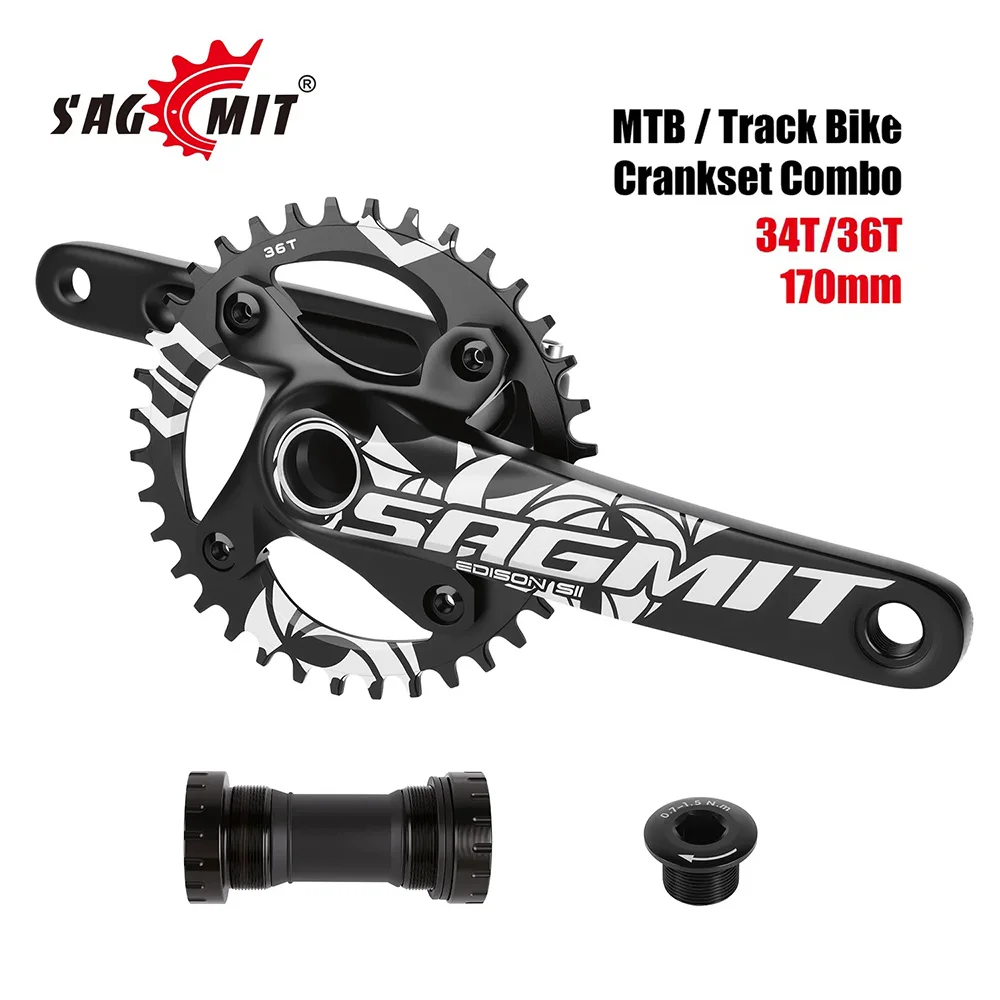 

SAGMIT MTB Bicycle Crankset, 34T/36T 104BCD Integrated Chainring, 170mm Hollow Aluminum Crank Arm , High Strength Cycling Parts.