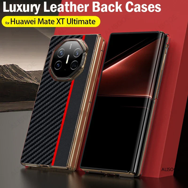 Shockproof Back Cover for Huawei Mate XT Ultimate Case Luxury Fiber Texture PU-Leather Protection Funda Capa (Only back Cases )