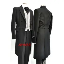 2022 Hot Koop Zwart Heren Bruiloft Tailcoat Bruidegom Tuxedos Bruidsjonkers Pak Double Breasted 3 Stuks Mannen Pak (Jasje + vest + Broek)