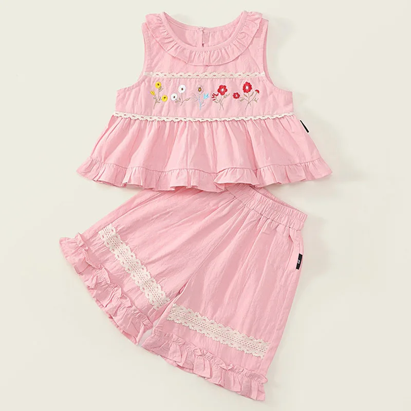 

2Piece Sets Summer Toddler Girl Clothes Korean Fashion Cute Flower Sleeveless Baby Tops+Loose Shorts Boutique Kids Clothing B043