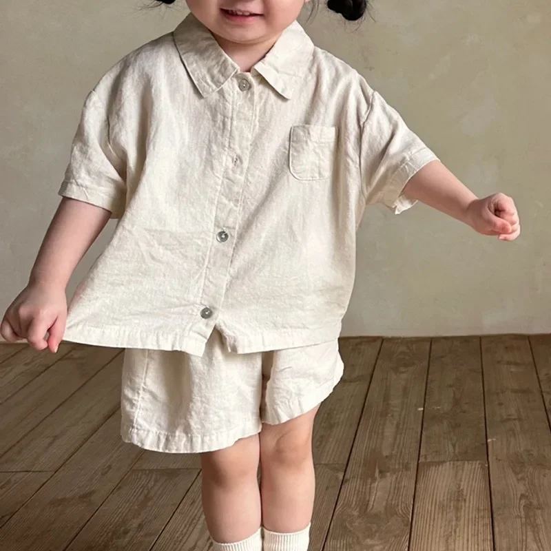 Korea Summer 2 Pcs Baby's Sets Boys Girls' Short Seeved Top Shorts Casual Two-piece Set Soft Cotton Baby Clothes