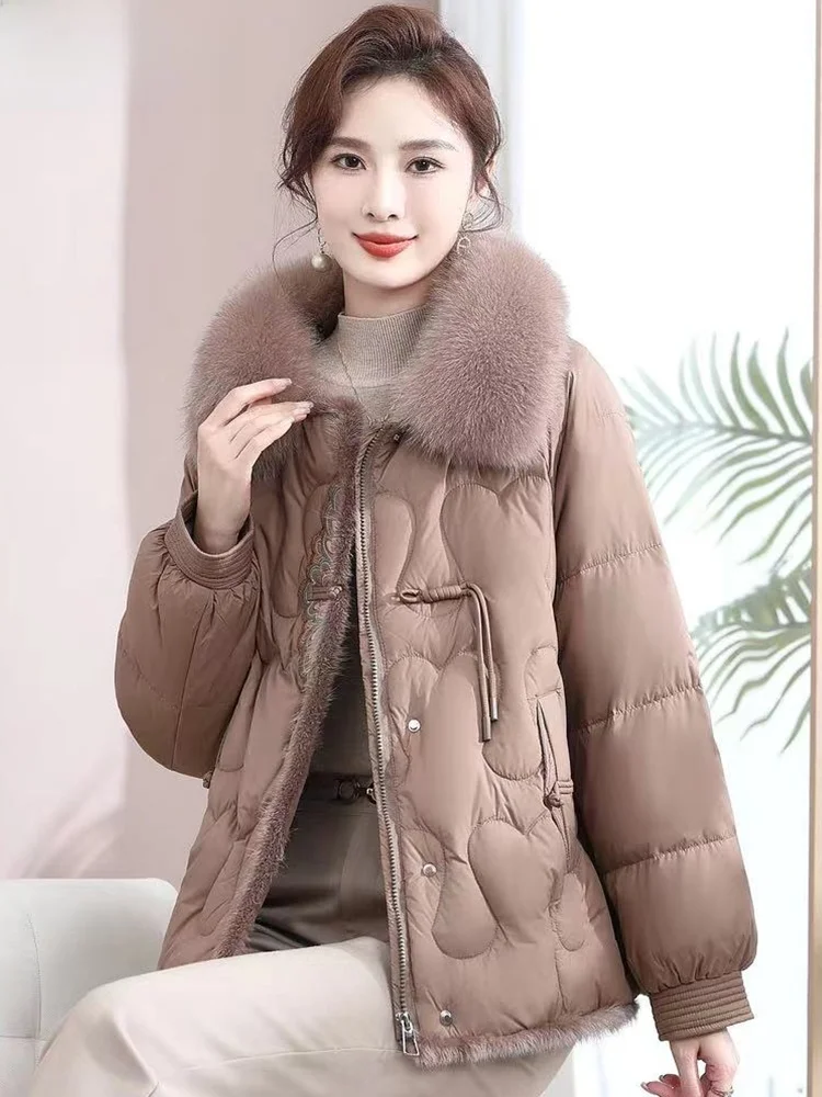 

New Chinese Sle Women's Thiened Fce Lined down Cotton Jaet Winter Outerwear for Mom Middle Aged And ly People