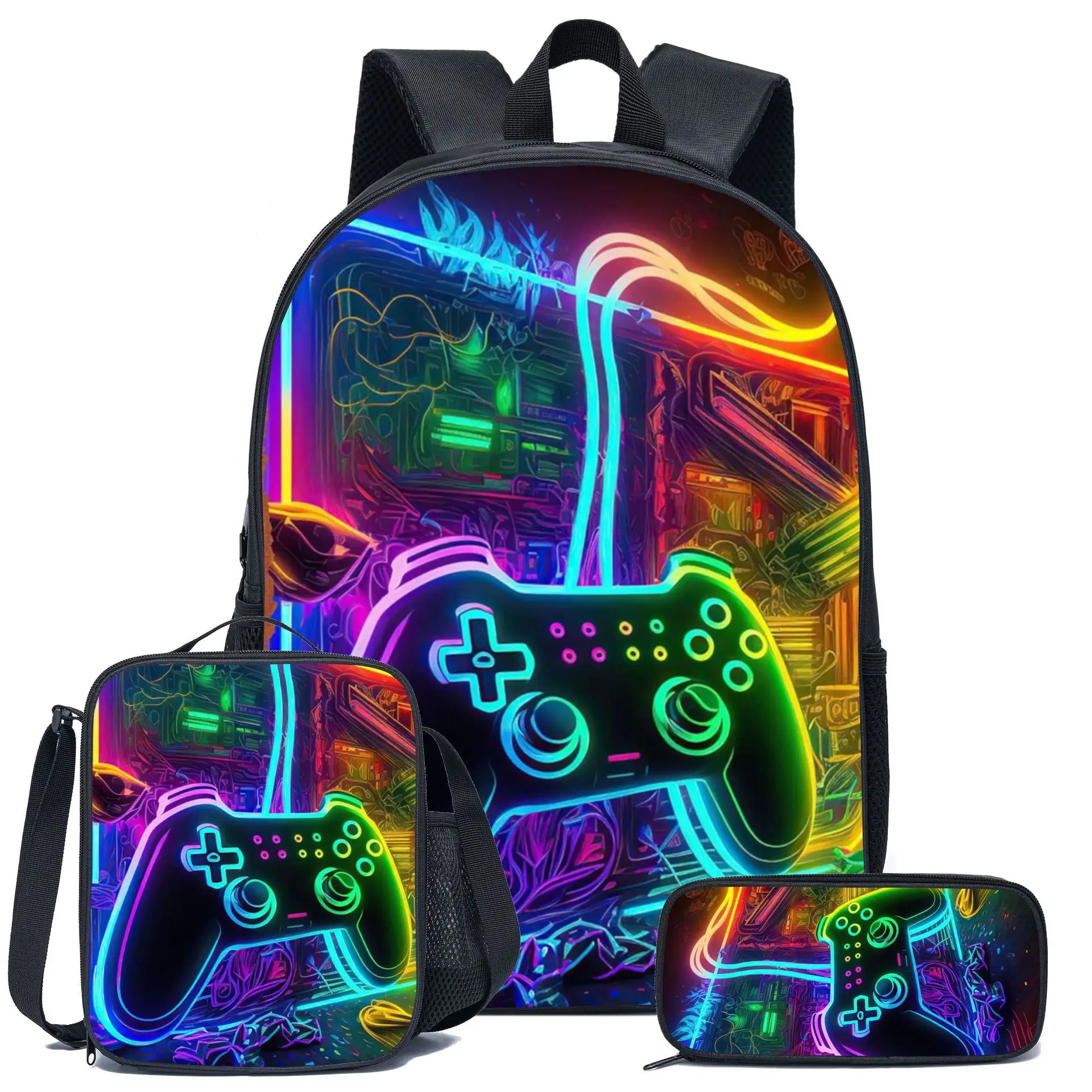 

Популярный новый игровой блок с героями мультфильмов, 3D принт, 3 шт./компл., школьные сумки для ноутбука, рюкзак, сумка для обеда, пенал