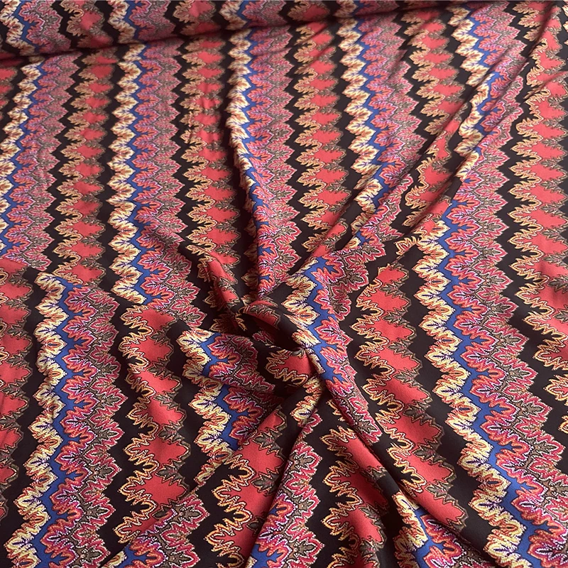 

1 метр, 100% шелковая шелковая ткань 14 Momme, креповая шелковая ткань с национальным волнистым принтом, 135 см, ширина 53 дюйма, JJ647