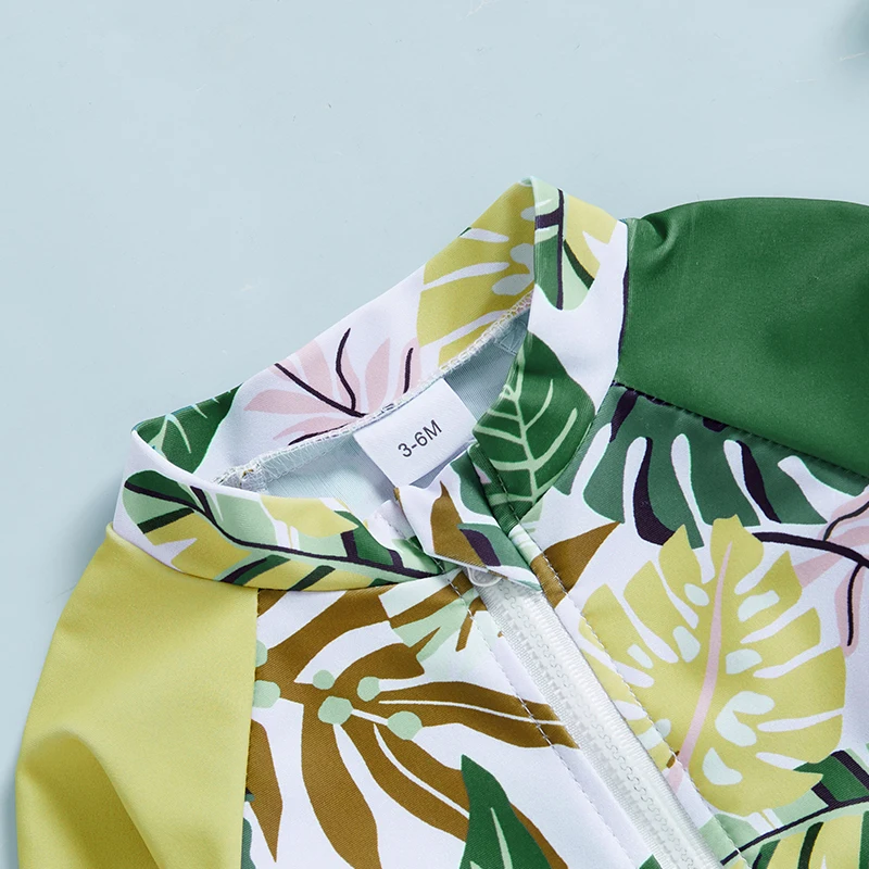 

Baby Girl Rash Guard Swimsuit Pink Flamingo Print Zip Up Long Sleeve Crew Neck Toddler Girl Swimwear Beachwear Set