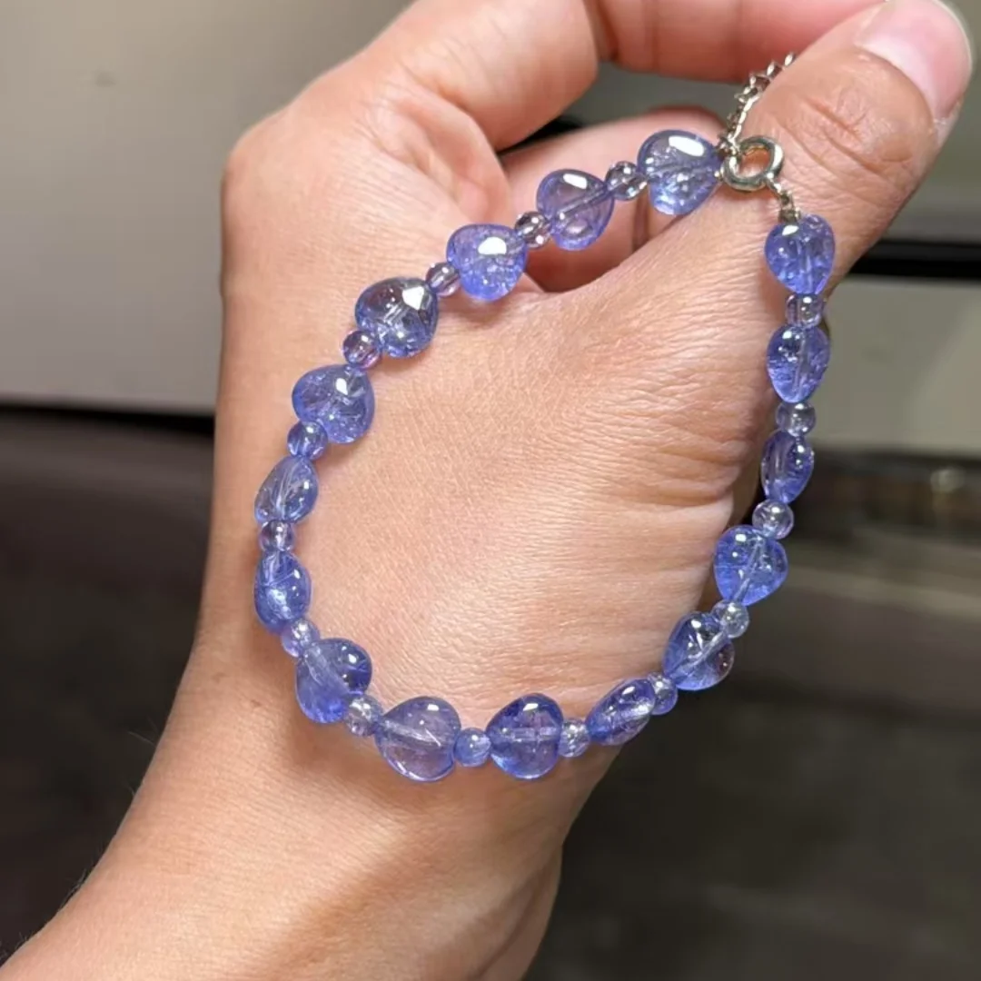 

Натуральный синий танзанит, драгоценные камни, прозрачные круглые бусины, браслет, ювелирные изделия, 8 мм, танзанит, редкий камень, браслет AAAAAA
