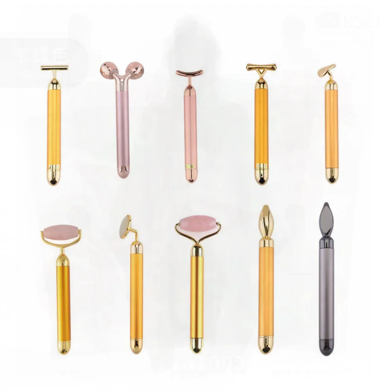 Gold Stick T-Typ Gesichtslifting Vibration Schönheitsmassage Elektrisches 2-in-1 3D-Roller Straffendes Hautpflegegerät für den Allgemeinen