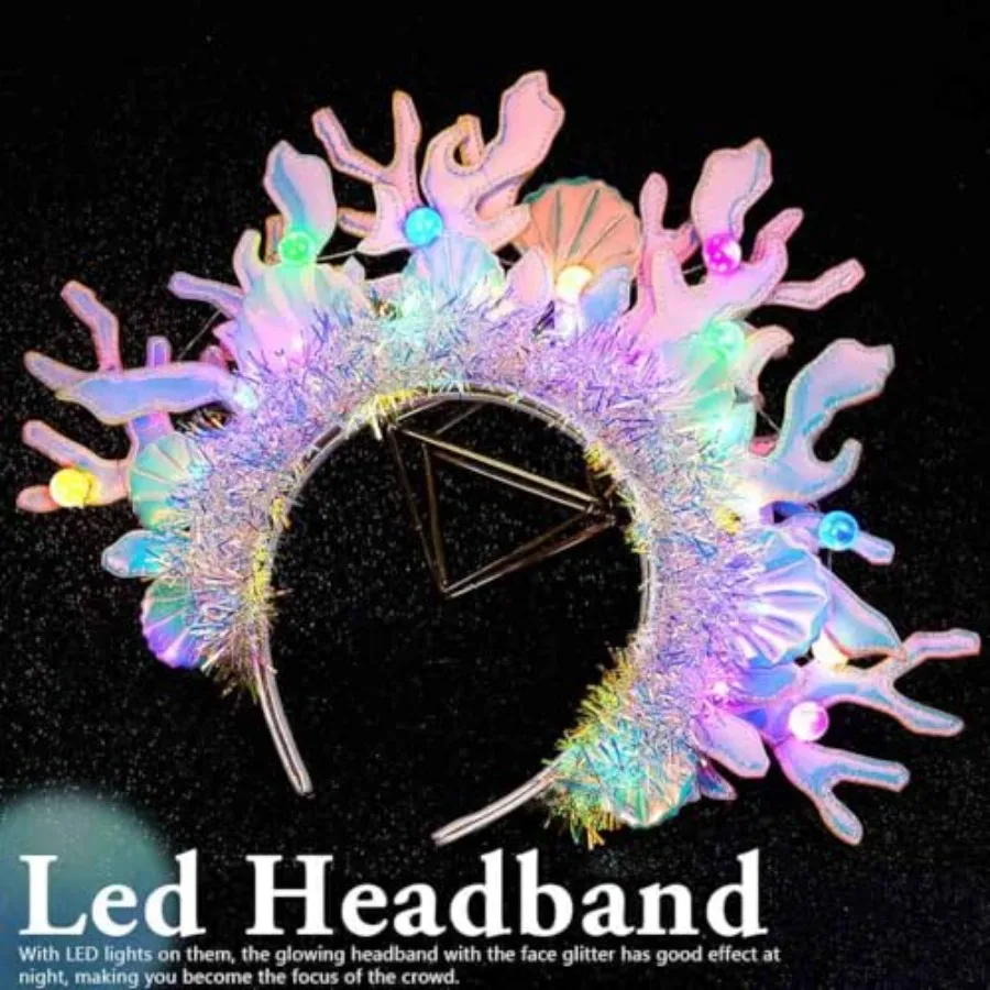 GlowintheDark Mermaid Headband with Seashell Design for Women Perfect for Costume Parties Beach Events and Nighttime Festivals