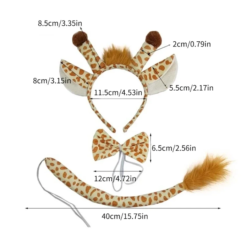 Halloween Giraffe Cosplay Costume Set, Giraffe Ear Hairband Tail, Skirt, Bowtie, Animal Dress up Costume for Kid Wholesale