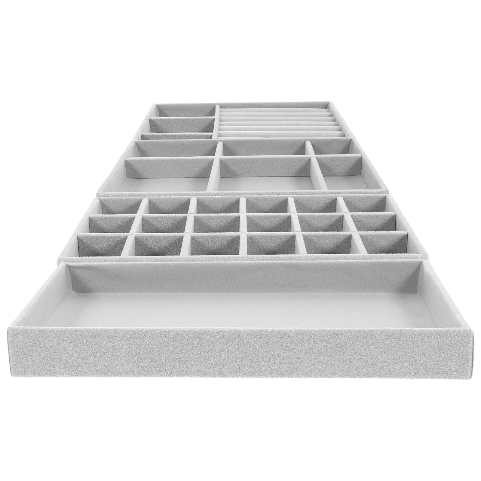 

4 Pcs Jewelry Storage Tray ganizer for Rings Necklaces Earrings Display Case Grey Desktop Accessories Multi Grid Long Term Use