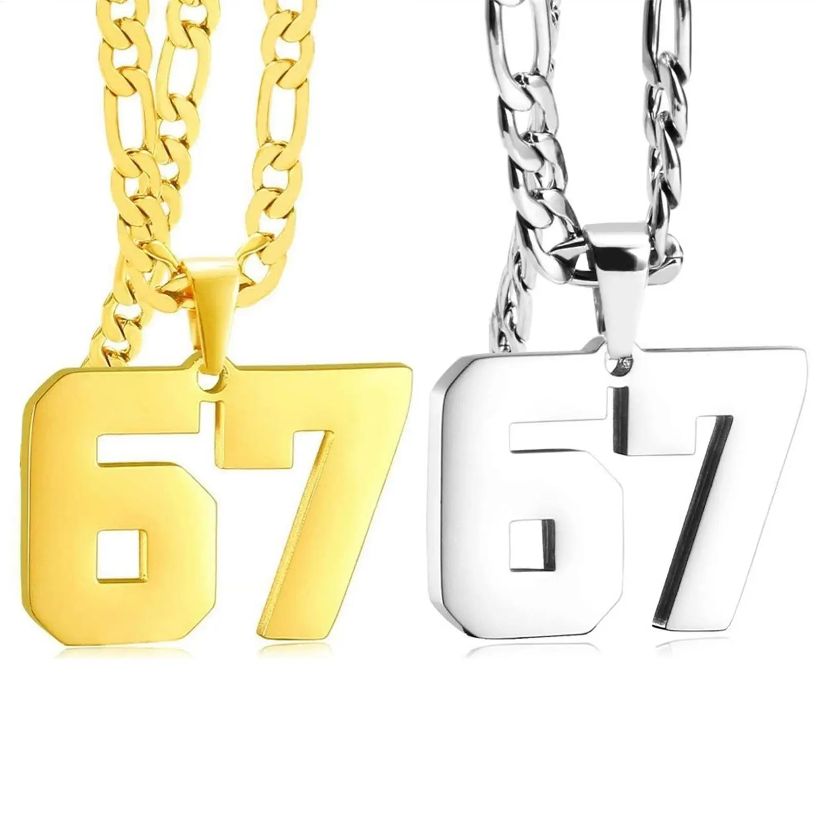 Nueva cadena de acero inoxidable, collar con colgante de número 67 para mujeres y hombres, cadena de número T rend de la suerte, regalos de joyería de fiesta, collar 67