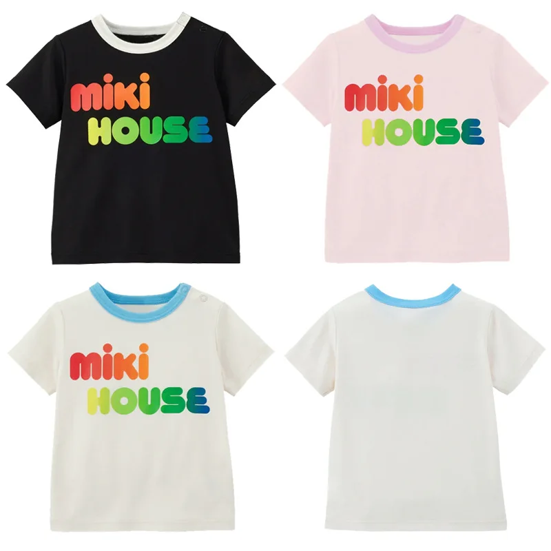 

Boys' Clothes Summer New Girls Color Letter Print Short Sleeve T-shirt Round Neck Shirt