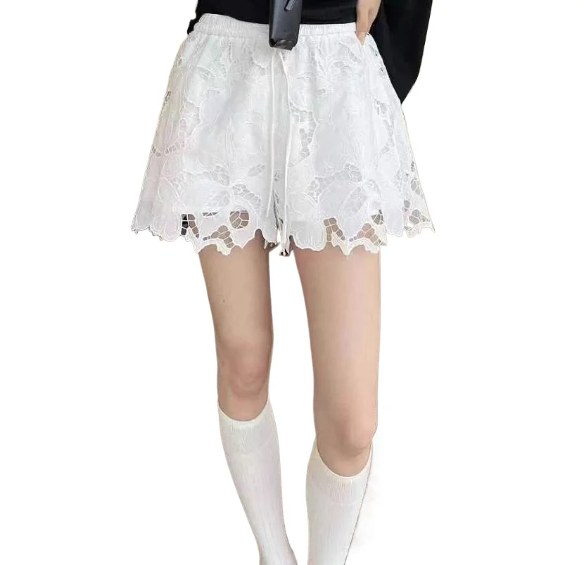 

Кружевные шорты с французской тяжелой вышивкой, женские летние модные шорты