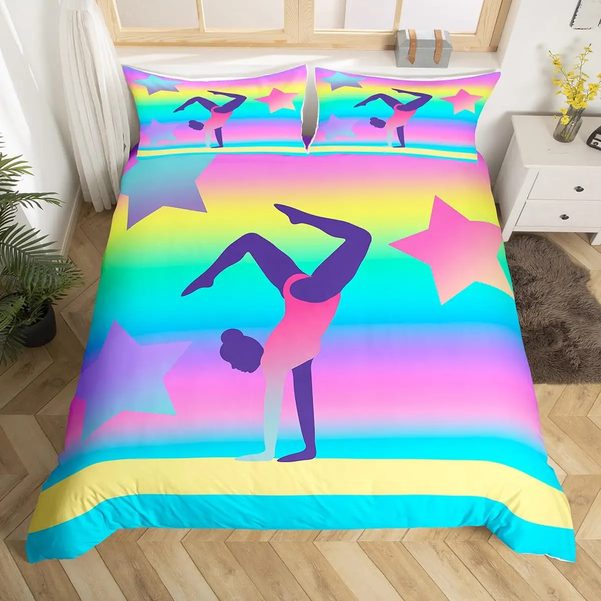 Gymnastic Bedding Set for Girls Women Gift, Gymnastics Lovers Duvet Cover Sports Theme Twin Full Queen King Comforter Cover