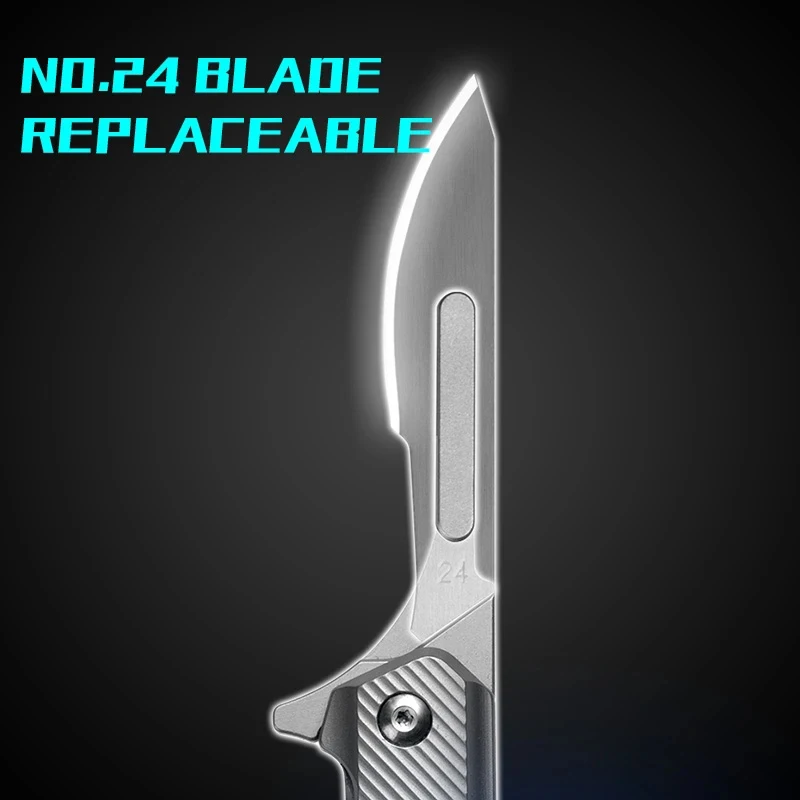 Folding Scalpel CNC Titanium Handle Mini Folding Knife No.24 Replaceable Carbon Steel Blades Pocket Knife Box Open Tools