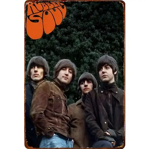 Placa de Metal Decorativa Vintage Rubber Soul; Capa de Álbum Retrô
