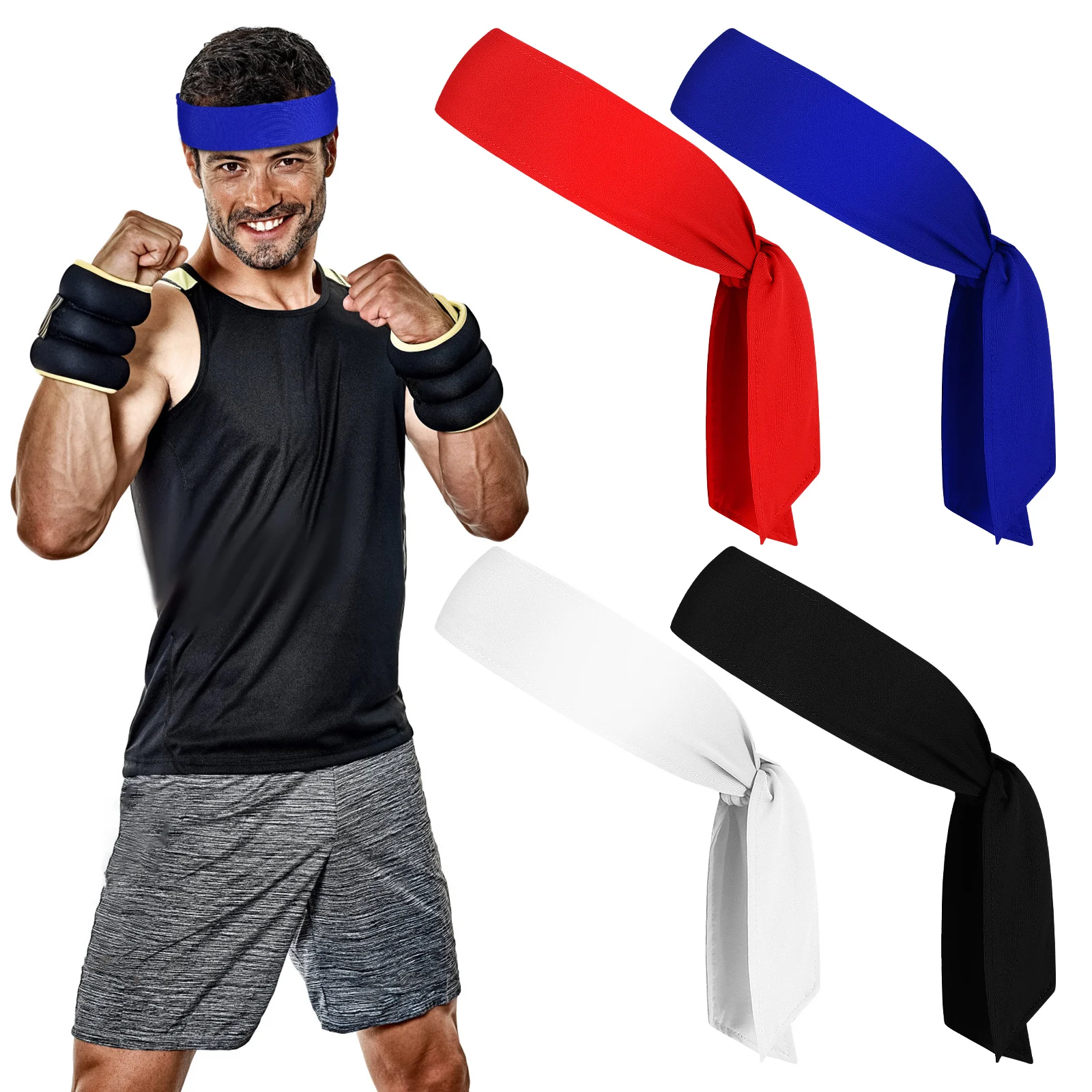 

4 Pcs Sports Headbands Sweatbands Fitness Yoga Workout Anti-Slip Headwear For Men Women Black White Red Navy Blue